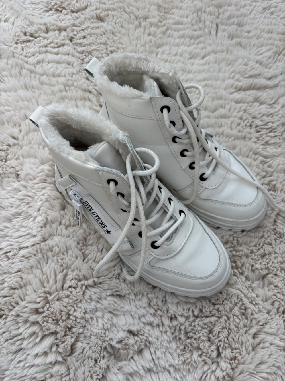 White Faux-Fur Lined Women's High-Top Sneakers
